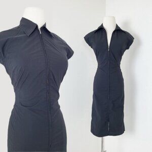 Jacob Zipup Midi Dress Mini Short Thigh Length Short Sleeve Collar Tight Fitted